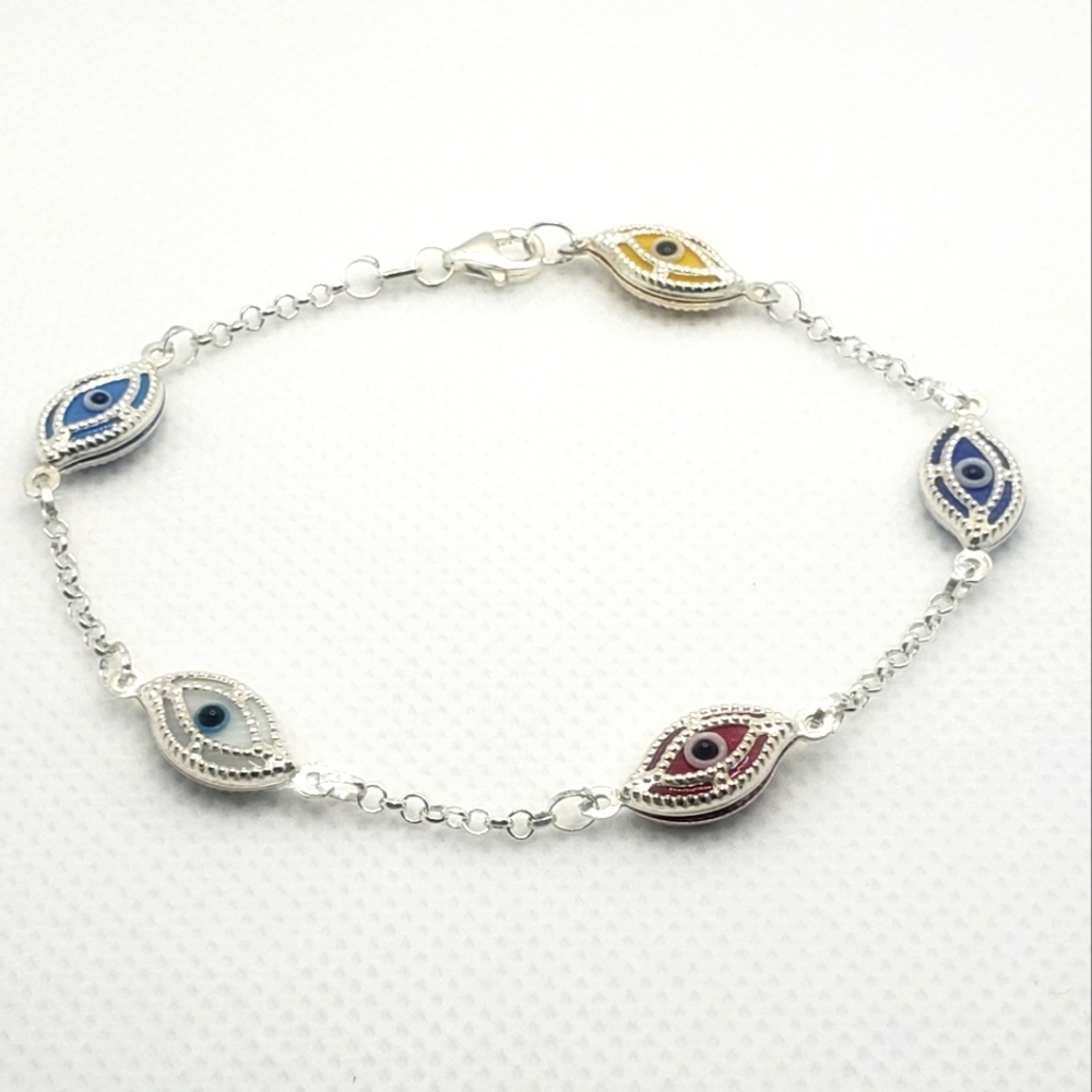 Evil eye Sterling Silver Bracelet 7.5 inches